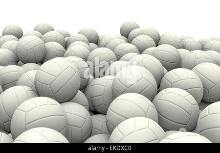 3D render di accatastati palloni da calcio Foto Stock