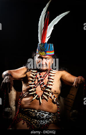 Shaman in Amazzonia ecuadoriana durante una vera e propria cerimonia Ayahuasca Modello rilasciato le immagini come si vede in aprile 2015 Foto Stock