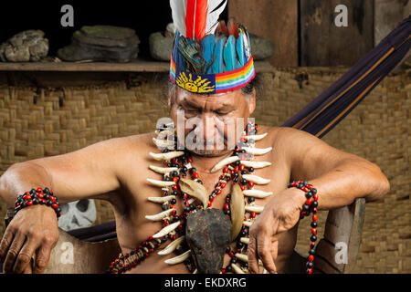 Shaman in Amazzonia ecuadoriana durante una vera e propria cerimonia Ayahuasca Modello rilasciato le immagini come si vede in aprile 2015 Foto Stock