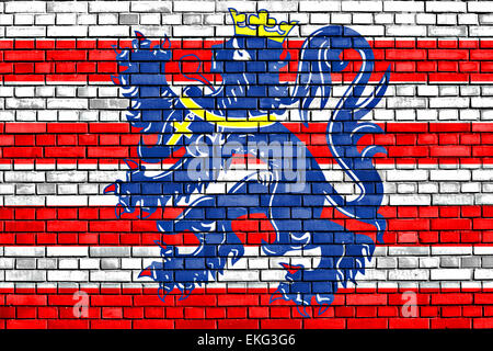 Bandiera di Bruges dipinta su un muro di mattoni Foto Stock