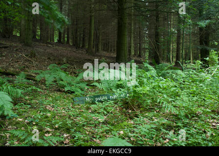 Nessun accesso pubblico segno nel bosco. Foto Stock