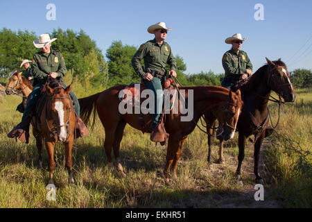 Il CBP, Pattuglia di Confine gli agenti della stazione di McAllen cavallo unità di pattuglia di pattuglia a cavallo nel sud del Texas. Donna Burton Foto Stock