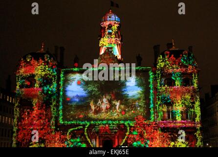 Festival delle luci, Place des Terreaux a Lione, Francia Foto Stock