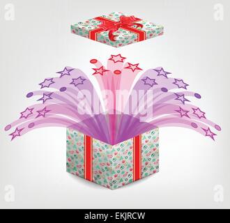 Aperto realistico scatola regalo con fiocco rosso Illustrazione Vettoriale