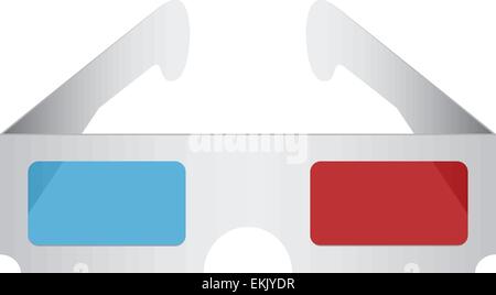 Cinema gli occhiali per la visione di contenuti tridimensionali su sfondo bianco Illustrazione Vettoriale