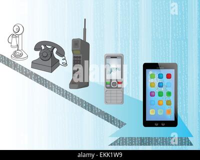 Evoluzione del telefono , il vecchio e il nuovo telefono Illustrazione Vettoriale
