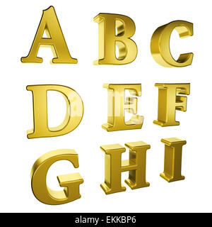 Oro un alfabeto per I su uno sfondo bianco. Foto Stock
