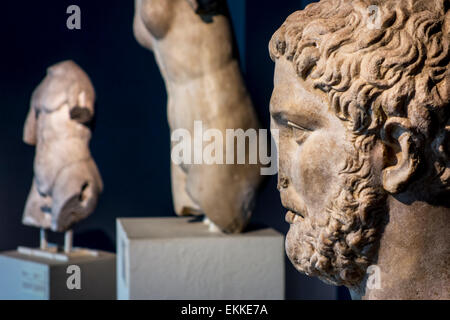 Busto in marmo di Pitagora di Samo, Ionian filosofo e matematico greco, nel Parco del Cinquantenario Museo a Bruxelles, in Belgio Foto Stock