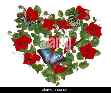 Red nelle petunie e butterfly cuore con il pennello. Foto Stock