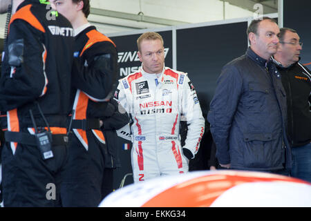 Silverstone, Towcester, Northamptonshire, Regno Unito. Xi Apr, 2015. Sir Chris Hoy racing la Ginetta LMP3 auto in unione Lemans Series in quel di Silverstone nel Regno Unito Credito: Steven roe/Alamy Live News Foto Stock