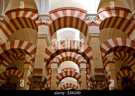 Due famosi Arcade colorato nella Moschea di Cordova, Andalusia, Spagna Foto Stock