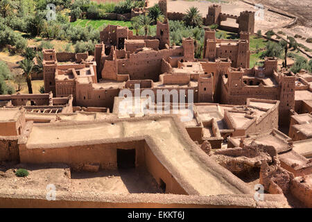 Dettaglio della Kasbah Ait Benhaddou e dalla parte superiore della Kasbah, Marocco Foto Stock