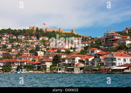 Lo Zar Samuil della fortezza con Ohrid cityscape sulle rive del lago di Ohrid, Repubblica di Macedonia Foto Stock