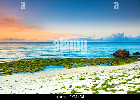 Tramonto sul mare. La pietra in primo piano Foto Stock