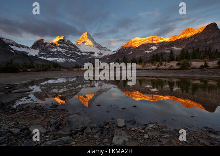 Assiniboine picco al tramonto. Canadian Rocky Mountains. Il Monte Assiniboine parco provinciale. British Columbia. In Canada. Foto Stock
