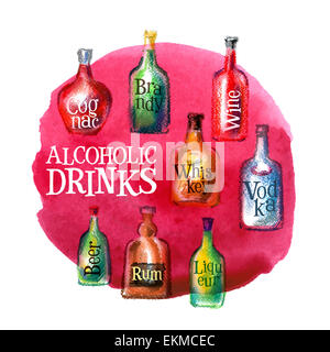 Bevande alcoliche vector logo design modello. drink o bottiglia icona. Foto Stock