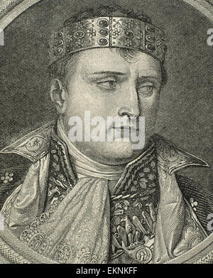 Napoleone Bonaparte (1769-1821). L'Imperatore dei Francesi da 1804-1814. Incisione di Longhi, 1812. Foto Stock