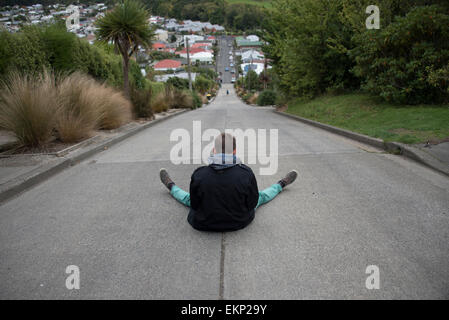 Baldwin Street, Dunedin, Nuova Zelanda, strada più ripida del mondo. Foto Stock
