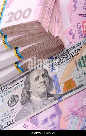 Ucraino grivna e dollari americani Foto Stock