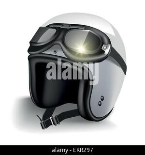 Retrò motociclo casco con gli occhiali. Isolato su bianco. Illustrazione Vettoriale Illustrazione Vettoriale