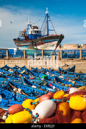 Barche da pesca nel porto di Essaouira, Marrakech-Tensift-Al Haouz, Marocco Foto Stock