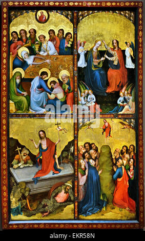 Maestro di St Lawrence attivo a Colonia 1415 - 1430 Morte e Incoronazione della Vergine, risurrezione e ascensione di Cristo 1420. Il tedesco in Germania Foto Stock