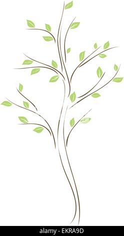 Albero con foglie verdi su sfondo bianco Illustrazione Vettoriale