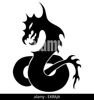 Silhouette nera del drago stilizzato. Semplice tattoo Illustrazione Vettoriale