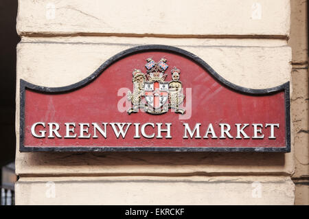 Mercato di Greenwich segno, Londra Inghilterra Regno Unito Regno Unito Foto Stock