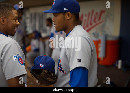 New Orleans, LA, Stati Uniti d'America. Xiii Apr, 2015. Iowa Cubs shorstop Addison Russell (3) durante il gioco tra Iowa Cubs e New Orleans Zephyrs a Zephyr Field a New Orleans, LA. Credito: csm/Alamy Live News Foto Stock