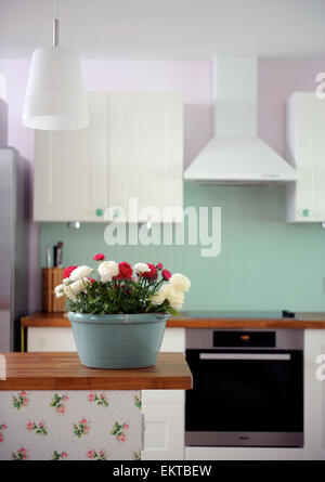 Cucina di una stalla moderna conversione, GLOUCESTERSHIRE REGNO UNITO Foto Stock