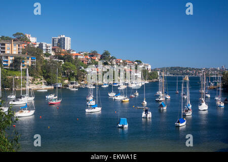 Mosman Harbour o Mosman Bay con barche, guardando fuori a Port Jackson North Shore sobborghi Sydney New South Wales NSW Australia Foto Stock