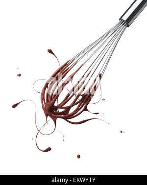 Frusta con gli spruzzi di cioccolato isolato su bianco Foto Stock