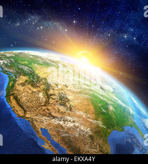 Molto le immagini ad alta definizione del pianeta terra nello spazio esterno con il Rising Sun. Gli elementi di questa immagine fornita dalla NASA Foto Stock