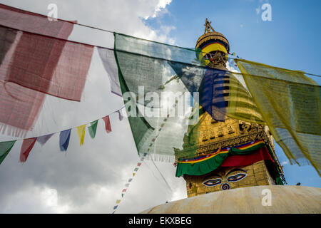 Stupa di swayambhunath monkey temple a Kathmandu, Nepal. Foto Stock