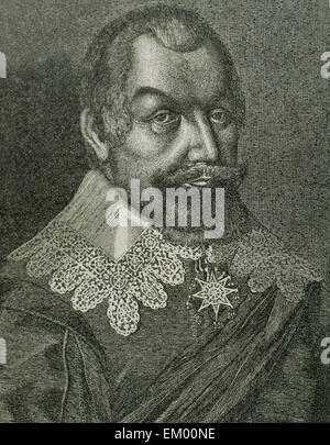 Axel Oxenstierna (1583-1654), il conteggio di Sodermore. Statista svedese. Ritratto. Incisione di E. Hondius. Foto Stock