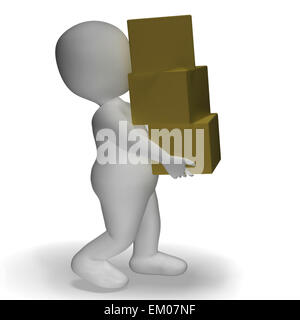Consegna da parte di 3d carattere mostrando pacchetti Postal Foto Stock