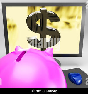 Simbolo del dollaro sul monitor mostra il successo americano Foto Stock