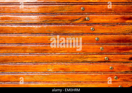 Assicelle di legno di un vecchio circus caravan, laccato lucido di pannelli di legno Foto Stock