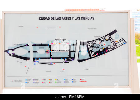 Città delle arti e delle scienze plan mappa di Valencia Spagna Foto Stock