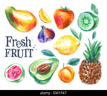 Frutti maturi vector logo design modello. cibo fresco o giardinaggio, icona del raccolto. Foto Stock