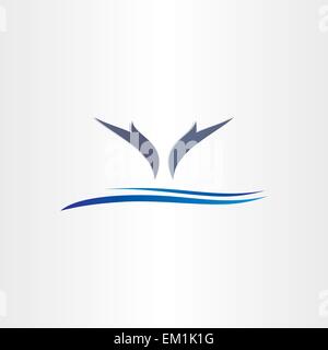 Stilizzata delfini saltare in acqua icona elemento di design Illustrazione Vettoriale
