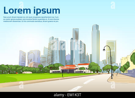 Strada di Città Moderna Visualizza grattacielo paesaggio sullo sfondo Foto Stock
