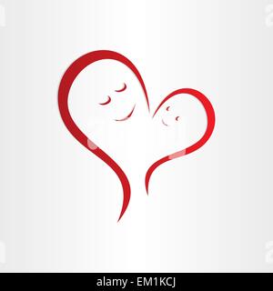 Le madri icona amare la madre e il bambino forma di cuore il collegamento Illustrazione Vettoriale