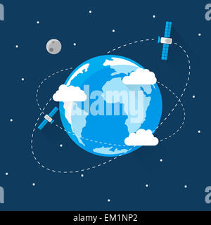 Terra blu nello spazio moderno design piatto Foto Stock