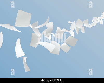 3D white paper battenti su sky,generati digitalmente immagine. Foto Stock