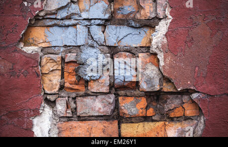 Sfondo colorato di un muro di mattoni texture. di muratura. Pareti scrostate. Modello di rustico materiale grunge. Foto Stock