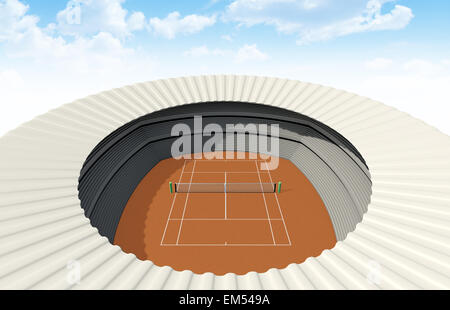 Un arancione campo da tennis in uno stadio in ore diurne Foto Stock