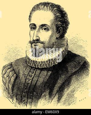 Miguel de Cervantes Saavedra (1547 - 1616), romanziere spagnolo, poeta e drammaturgo Foto Stock
