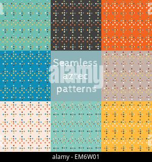 Set di 8 seamless etnici modelli azteca Illustrazione Vettoriale